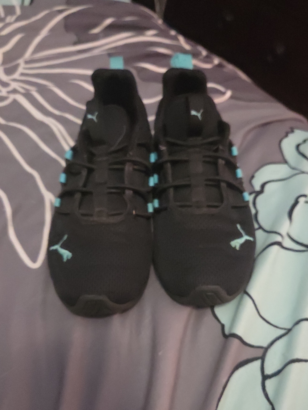 Puma Kids Black Sneakers with Teal Accents